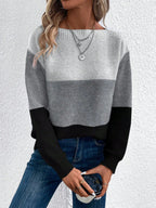 Women’s Pullover Knitted Sweater – Fashion Round Neck Splicing Loose Knit Top
