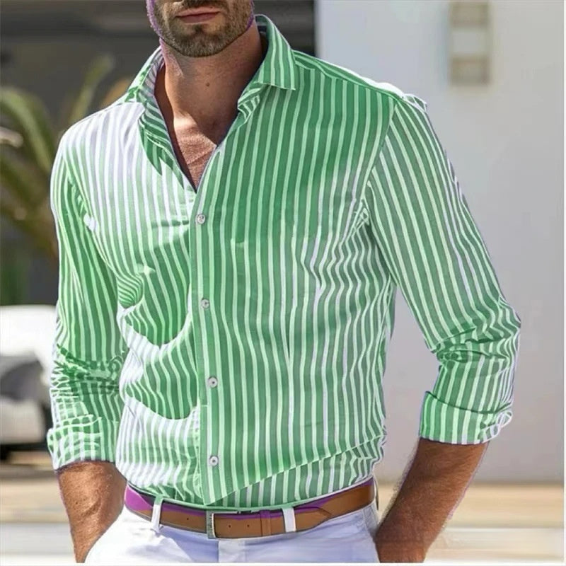 Men’s Slim Fit Striped Shirt – Youth Fashion Long Sleeve Casual Top