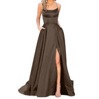 Women’s Solid Color Slim Fit Hollow Shoulder Dress – Elegant Bridesmaid & Party Long Dress