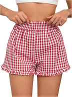 Women’s Plaid Print Button-Front Elastic Waist Shorts – Casual Comfy Summer Bottoms