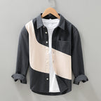 Men’s Stitching Long Sleeve Shirt – Stylish Contrast Panel Casual Fashion Top