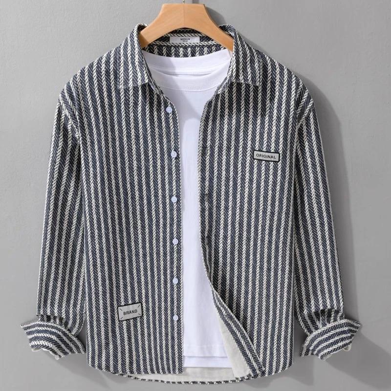 Men’s Spring Striped Shirt Jacket – Personalized Casual Collar Outerwear