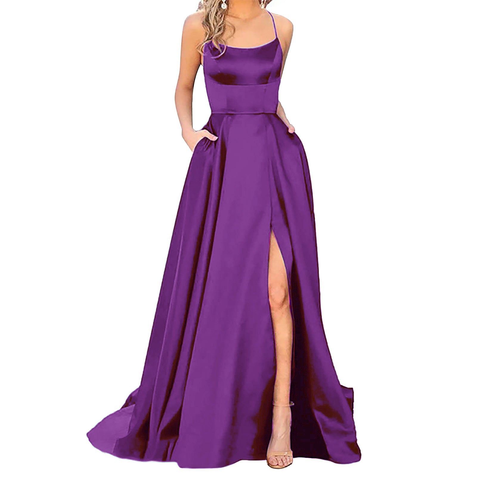 Women’s Solid Color Slim Fit Hollow Shoulder Dress – Elegant Bridesmaid & Party Long Dress