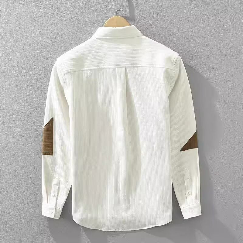 Men’s Color Contrast Patchwork Shirt – Trendy Long Sleeve Casual Fashion Top