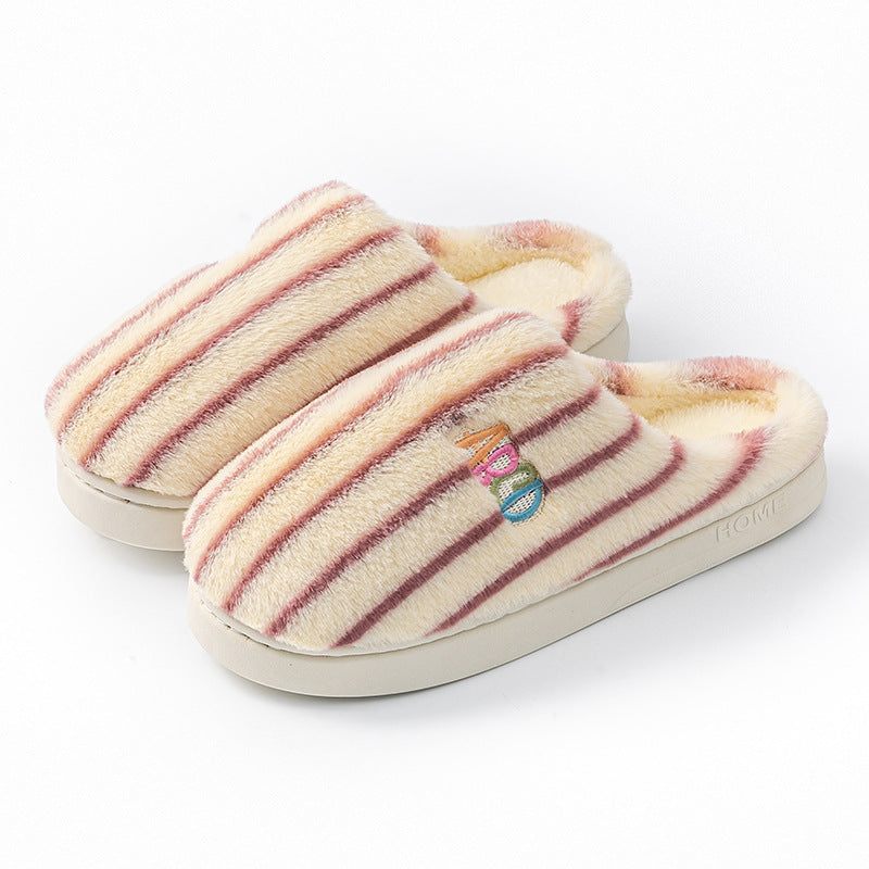Colorful Vertical Striped Plush Soft Cotton Slippers – Cozy Indoor House Shoes for Women & Men