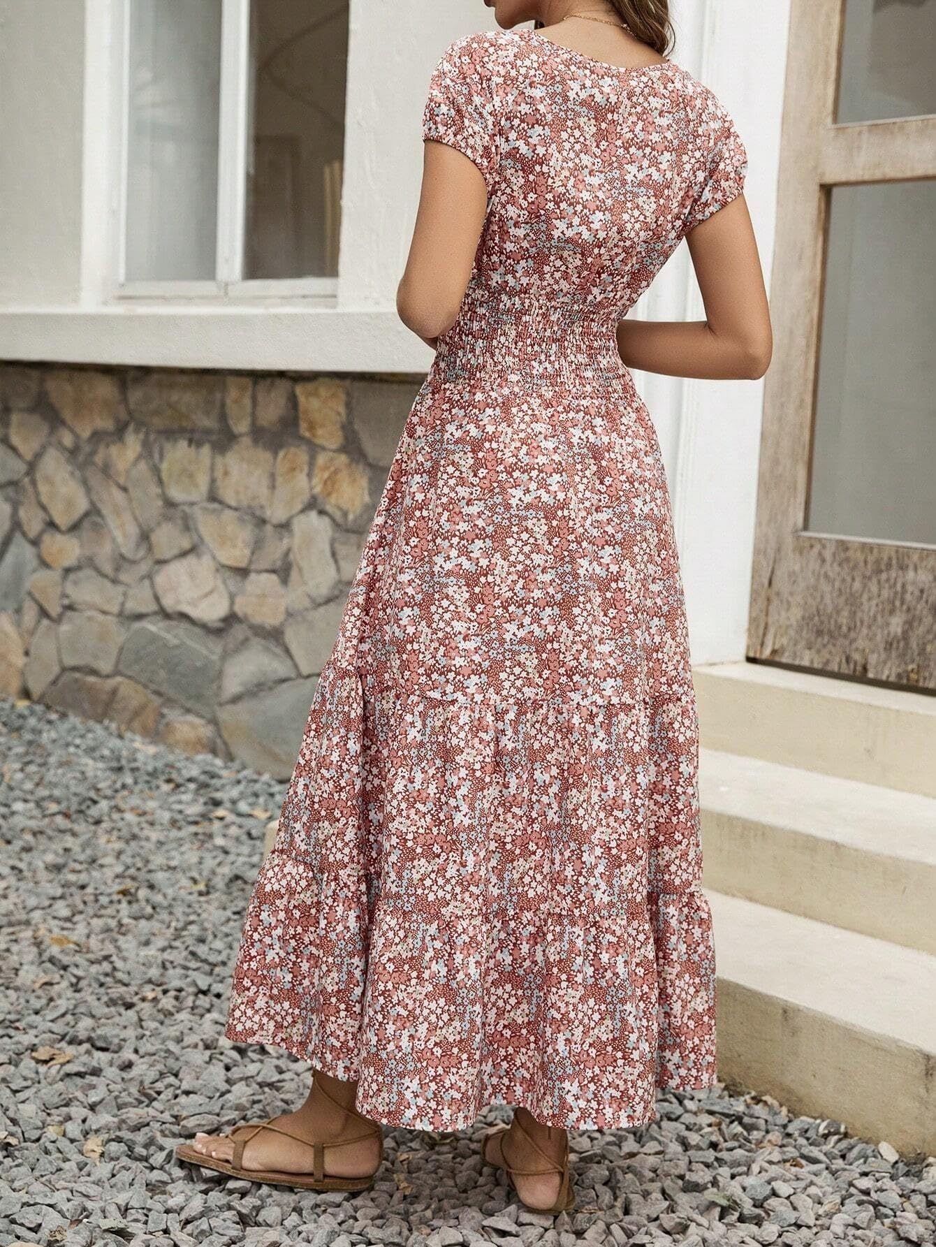 Blossom Chic V-Neck Floral Dress – Soft & Breathable Polyester Dress for Women
