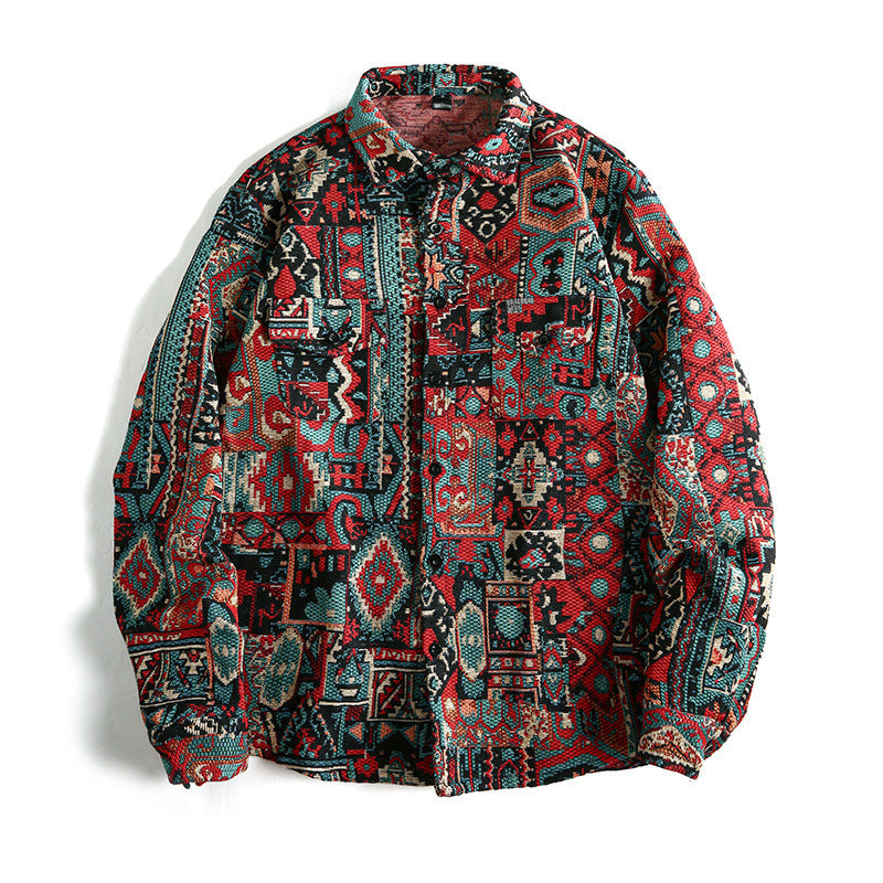 Men’s Jacquard Pattern Long Sleeve Shirt – Elegant Textured Casual & Formal Wear