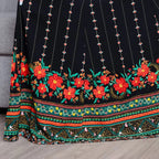 Women’s Ethnic V-Neck Embroidered Floral Maxi Dress – Long Sleeve A-Line Dress with Printed Hem