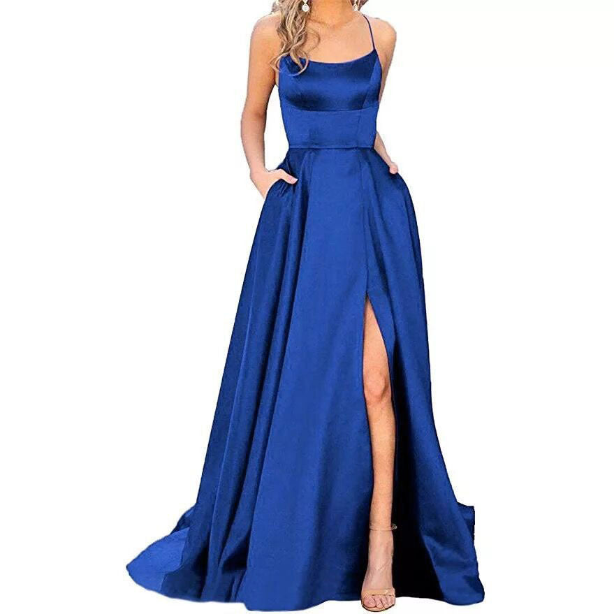 Women’s Solid Color Slim Fit Hollow Shoulder Dress – Elegant Bridesmaid & Party Long Dress