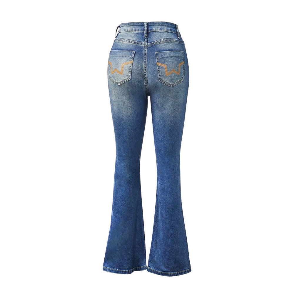 Women's High-Waist Heart Cut-Out Jeans – Y2K Wide-Leg Full-Length Vintage Wash Denim with Sweetheart Side Detail