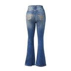 Women's High-Waist Heart Cut-Out Jeans – Y2K Wide-Leg Full-Length Vintage Wash Denim with Sweetheart Side Detail