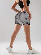Women’s Tie-Dye High Waist V-Back Scrunch Yoga Shorts – Seamless Athletic Fitness Shorts