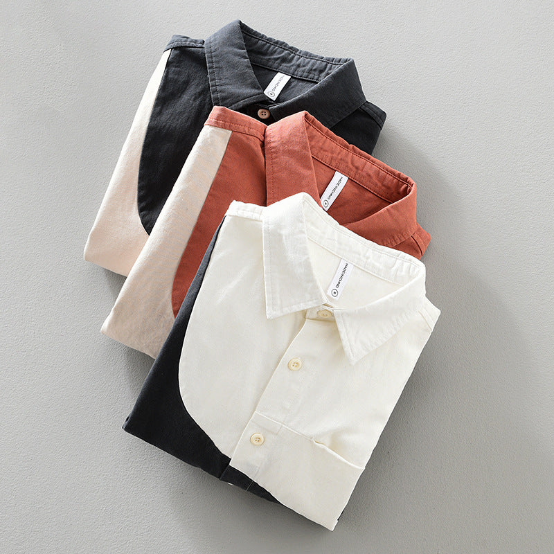 Men’s Stitching Long Sleeve Shirt – Stylish Contrast Panel Casual Fashion Top
