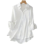 Plus Size Women’s Lapel Long Sleeve Shirt – Casual Solid Color Full Button Office Blouse