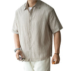 Men’s Light Business Short Sleeve Shirt – Slightly Wrinkled Lapel Casual Office Wear