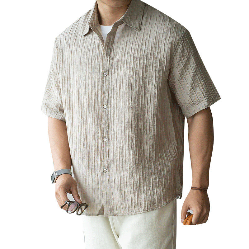 Men’s Light Business Short Sleeve Shirt – Slightly Wrinkled Lapel Casual Office Wear