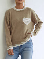 Women’s Color Contrast Patchwork Pullover Sweater – Loose Knit Casual Winter Top