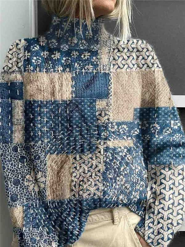 New Christmas Abstract Print Casual Cloak Coat – Festive Warm Cardigan for Women