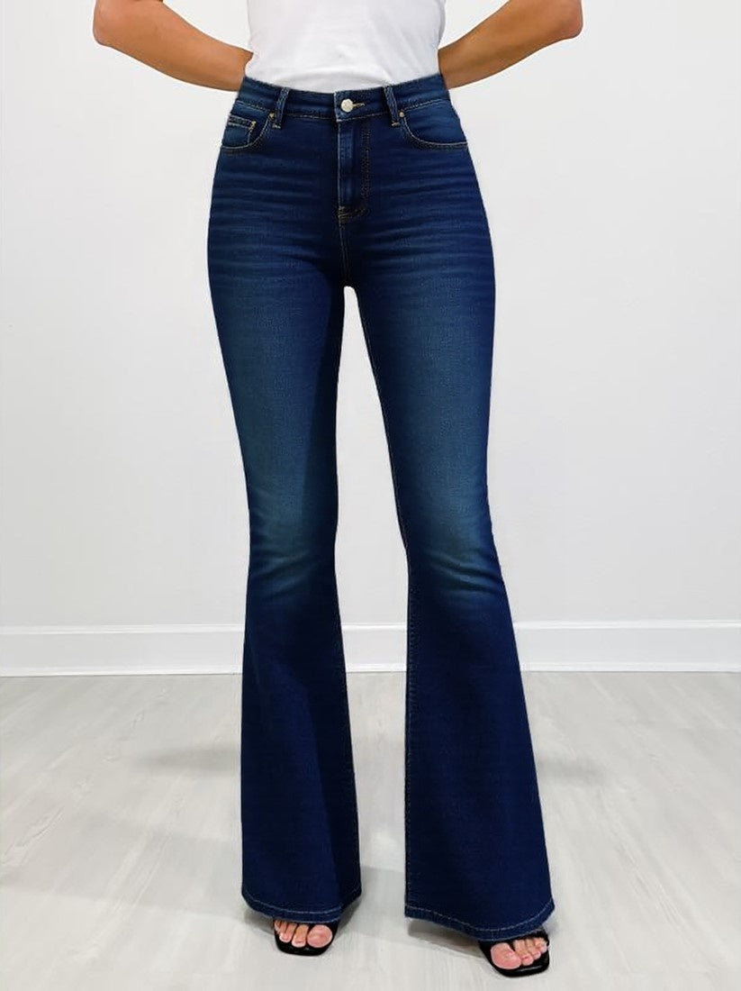 Women’s High-Waist Fold-Over Wide-Leg Jeans – Embroidered Layered Waistband Vintage Denim for All Seasons
