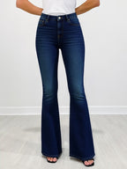 Women’s High-Waist Fold-Over Wide-Leg Jeans – Embroidered Layered Waistband Vintage Denim for All Seasons