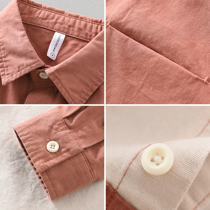 Men’s Stitching Long Sleeve Shirt – Stylish Contrast Panel Casual Fashion Top