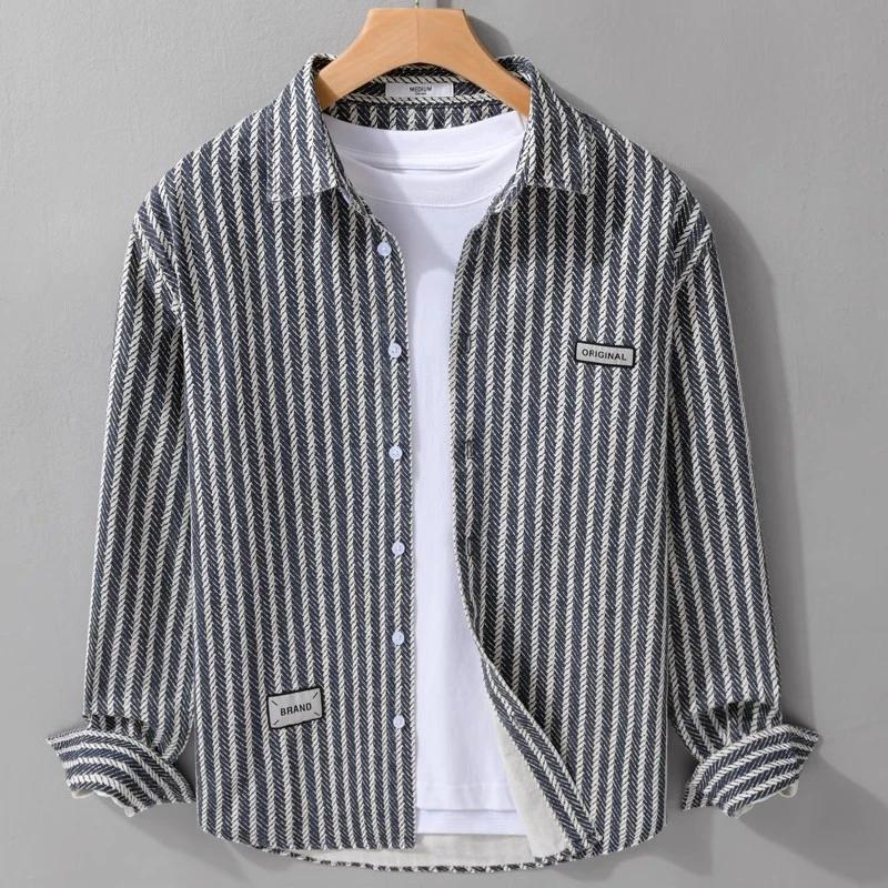 Men’s Spring Striped Shirt Jacket – Personalized Casual Collar Outerwear