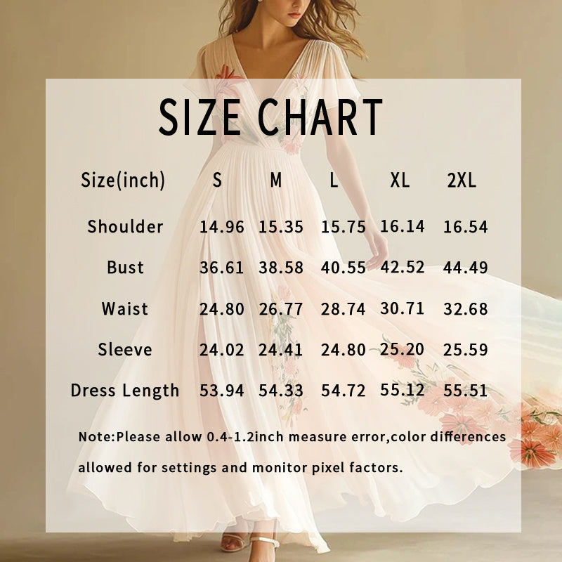 Women’s Floral Print V-Neck Pleated Chiffon Maxi Dress – Flowy Beach & Wedding Guest Dress with Flutter Sleeves