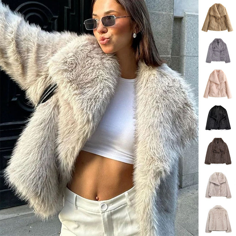 Women’s Winter Plush Coat – Thick Warm Fluffy Lapel Jacket for Casual & Chic Outfits
