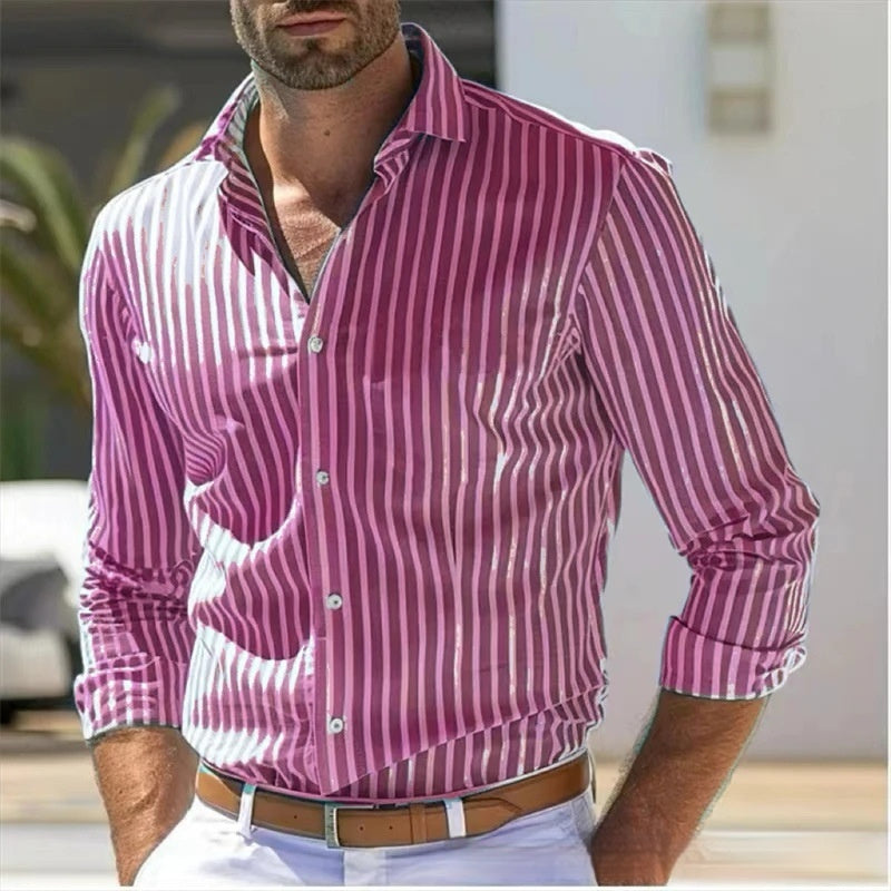 Men’s Slim Fit Striped Shirt – Youth Fashion Long Sleeve Casual Top