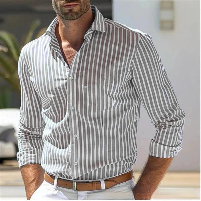 Men’s Slim Fit Striped Shirt – Youth Fashion Long Sleeve Casual Top