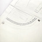 Women’s White High-Waist Button Denim Shorts – Slim Fit Stretch Shorts with Bling Pockets