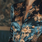 Women’s Satin Lapel Long Sleeve Shirt – Elegant Full Button Tapered Waist Top for Spring & Autumn