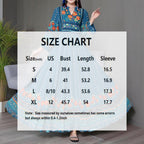 Women’s Ethnic V-Neck Embroidered Floral Maxi Dress – Long Sleeve A-Line Dress with Printed Hem