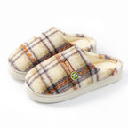 Women’s Home Plush Warm Non-Slip Plaid Cotton Shoes – Cozy Indoor Winter Slippers