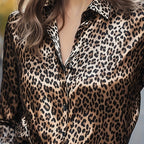 Women’s Satin Lapel Long Sleeve Shirt – Elegant Full Button Tapered Waist Top for Spring & Autumn