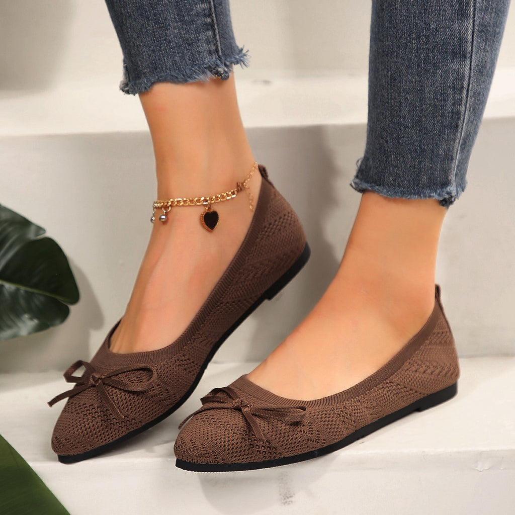 Bow Knitted Loafers – INS Fashion Pointed-Toe Flats Shoes for Women