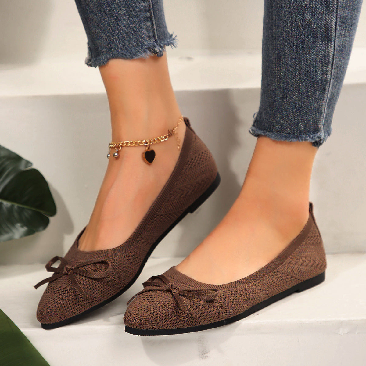 Bow Knitted Loafers – INS Fashion Pointed-Toe Flats Shoes for Women