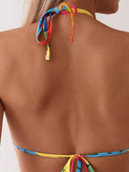 Women’s Three-Piece Bikini Set with Beach Towel – Floral Print Sexy V-Shape Swimsuit