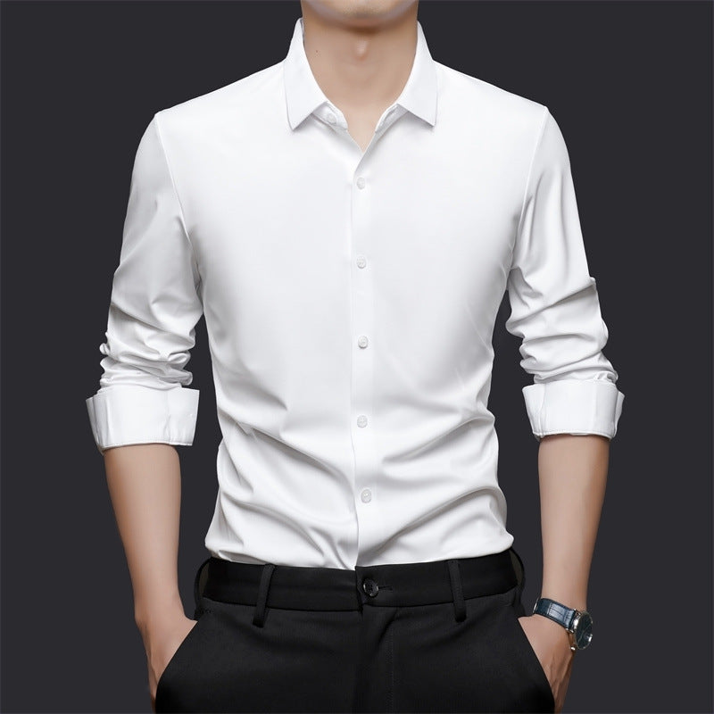 Men’s Seamless High Elastic Long Sleeve Shirt – Anti-Wrinkle Stretch Casual Top