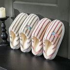 Colorful Vertical Striped Plush Soft Cotton Slippers – Cozy Indoor House Shoes for Women & Men