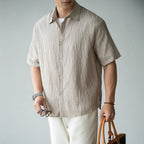 Men’s Light Business Short Sleeve Shirt – Slightly Wrinkled Lapel Casual Office Wear