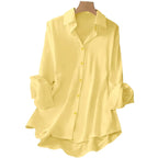 Plus Size Women’s Lapel Long Sleeve Shirt – Casual Solid Color Full Button Office Blouse