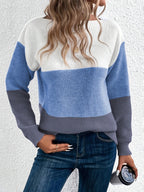 Women’s Pullover Knitted Sweater – Fashion Round Neck Splicing Loose Knit Top