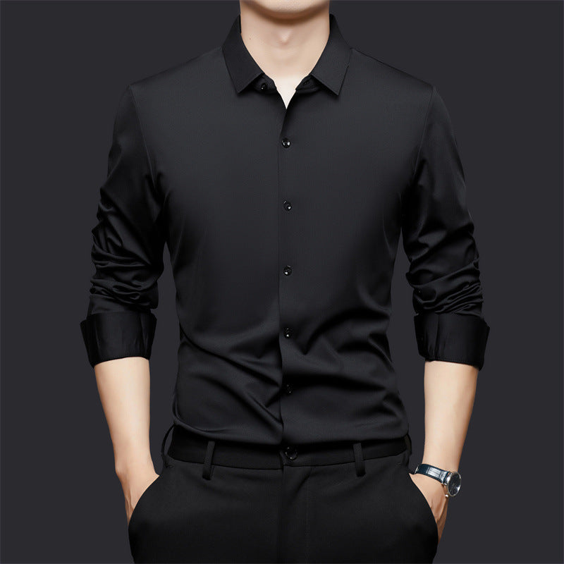 Men’s Seamless High Elastic Long Sleeve Shirt – Anti-Wrinkle Stretch Casual Top