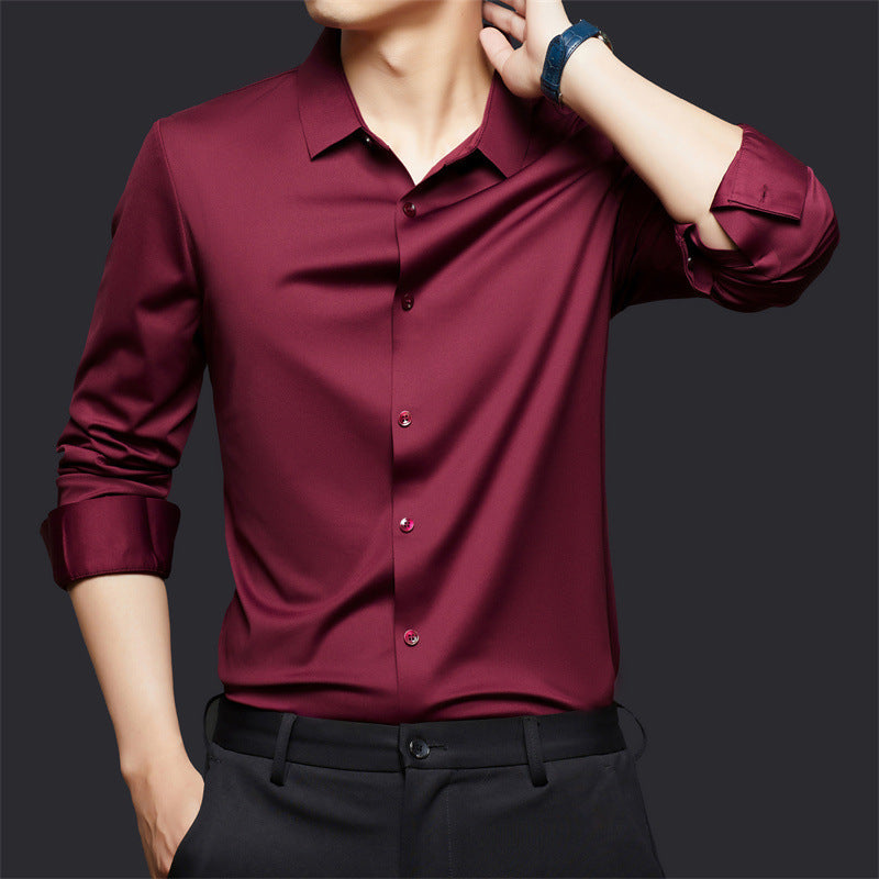 Men’s Seamless High Elastic Long Sleeve Shirt – Anti-Wrinkle Stretch Casual Top