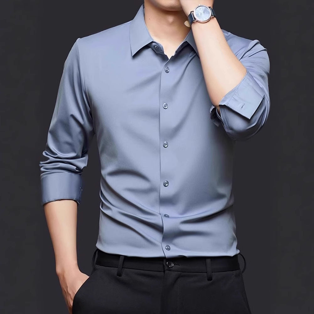 Men’s Seamless High Elastic Long Sleeve Shirt – Anti-Wrinkle Stretch Casual Top