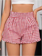 Women’s Plaid Print Button-Front Elastic Waist Shorts – Casual Comfy Summer Bottoms