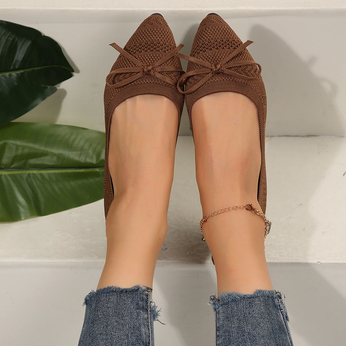 Bow Knitted Loafers – INS Fashion Pointed-Toe Flats Shoes for Women