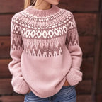 Round Neck Jacquard Vintage Print Pullover Sweater – Retro Casual Knitwear for Men & Women