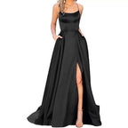 Women’s Solid Color Slim Fit Hollow Shoulder Dress – Elegant Bridesmaid & Party Long Dress